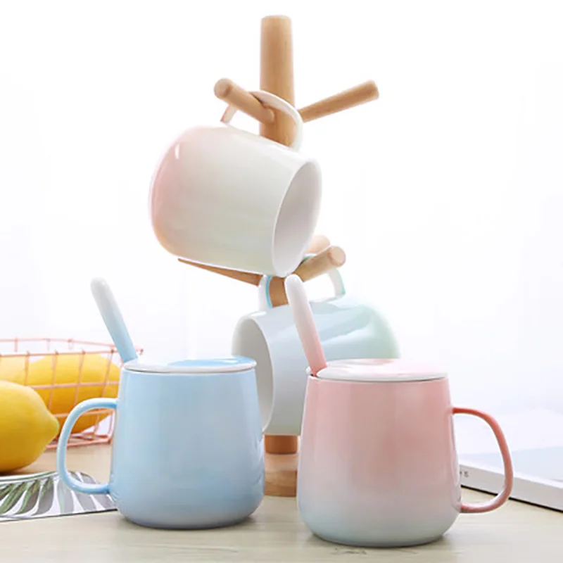 Короткая градиентная Цветная Керамическая утренняя кружка для кофе, чая, молока, напитков, Женская чаша для завтрака, элегантный черный чай, отличный подарок
