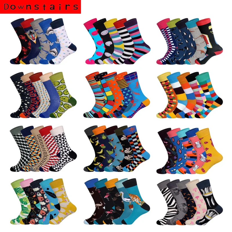 

Downstairs 5Pairs/lot 13 Selects British Style Streetwear Hip Hop Skateboarding Stockings Brand Desinger Colored Happy Socks