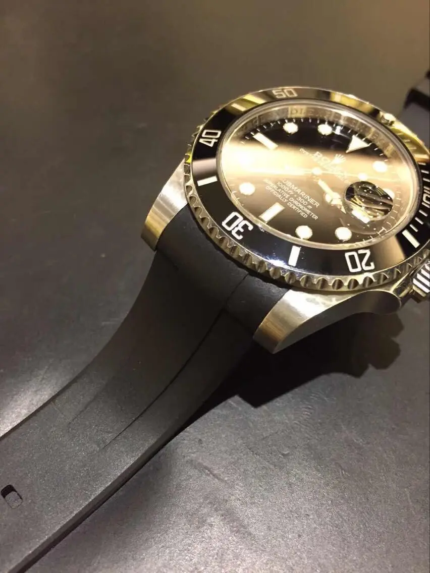 Ru 01 nuovo arrivo nero gomma cinturini per rolex submariner con tang  buckle|band lock|band colorband punk - AliExpress