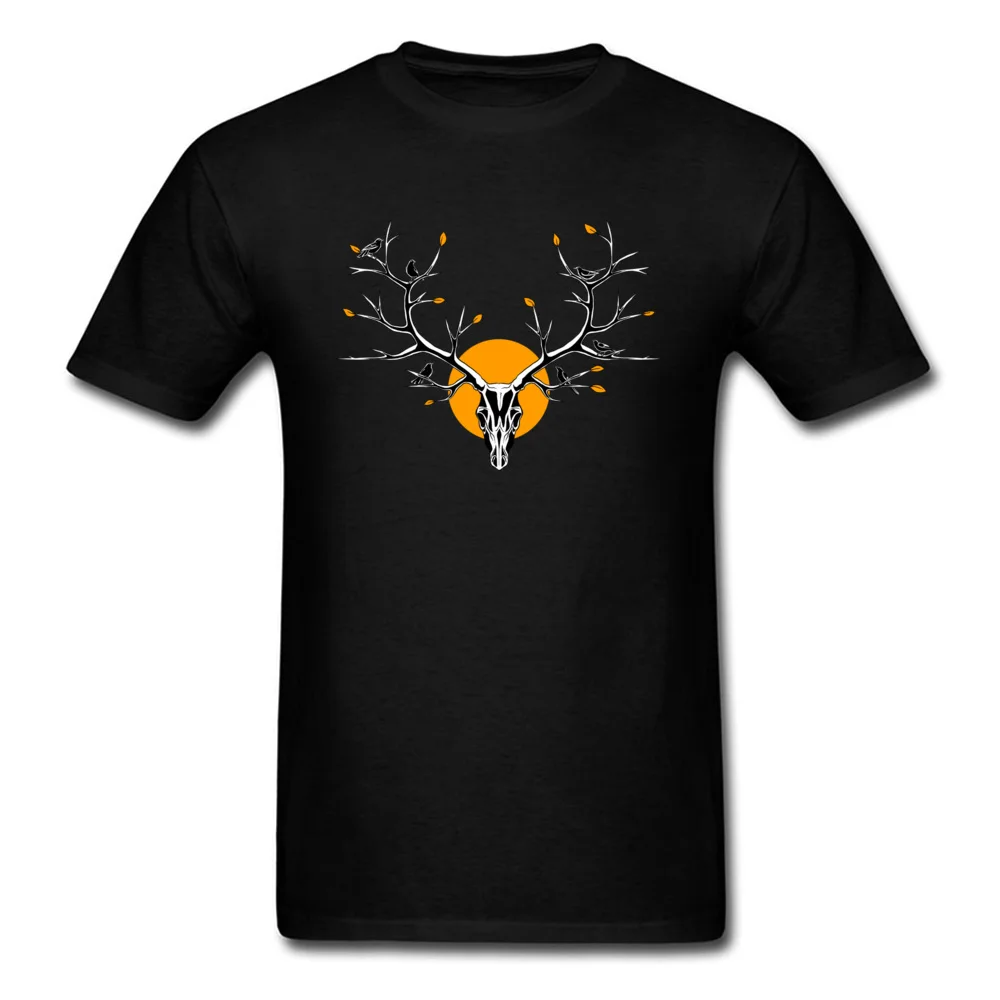 Deer Skull 100% Cotton Fabric Casual Tops & Tees Retro Short Sleeve Mens T Shirt Street VALENTINE DAY Clothing Shirt Round Neck Deer Skull black