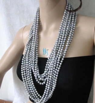 

FREE SHIPPING>@@> N1527 5 Strands 64" 6-8mm Gray freshwater pearl necklaces No Clasp Jewelry