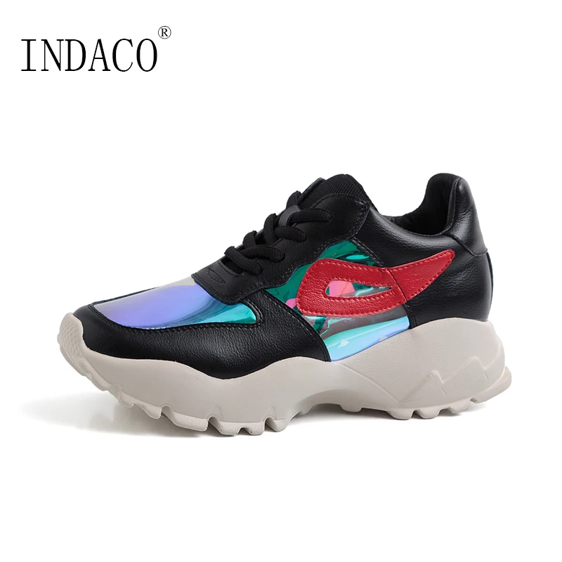 

2019 INDACO Shoes Women Sneakers Women Leather Fashion Platform 4cm 35-42