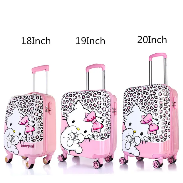 Kids hello kitty travel suitcase on wheels 18 19 20 leopard