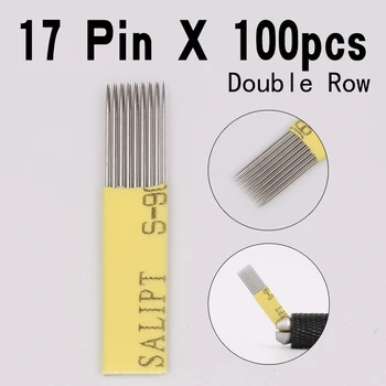 

100 pcs Flat 17 M1 Pins Microblading Shading Blades Tattoo Needles 17 Pin DOUBLE ROW Microblading Needles Fog Brow Needle