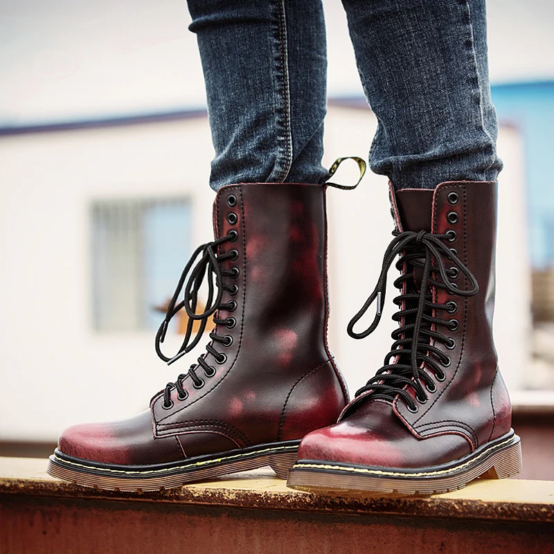 Kopen Liefhebbers Populaire Motocycle Laarzen Maat 35 46 Mannen Winter High Top Martens Laarzen Mannen Leren Voor Mannen Casual luxe Militaire Boot Army