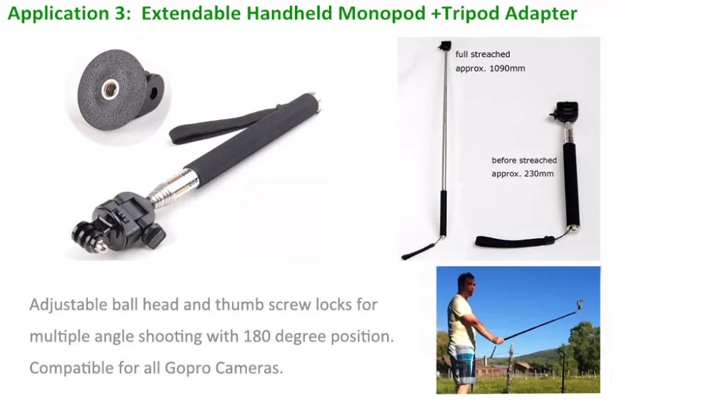 Gopro Accessories Set for Eken H9R For Gopro Hero 6 5 4S Mount Selfie stick Tripod For Yi 4K for Mijia Kit VP104F (9)