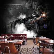 Фото обои ретро Ностальгический черный белый паровой поезд фреска на заказ кафе бар фреска фон Настенные обои