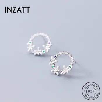 

INZATT Romantic Flower Round zircon Real 925 Sterling Silver Stud Earrings 2018 Fine Jewelry For Women Elegant Accessories Gift