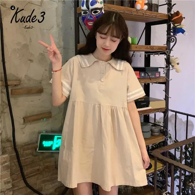 

Spring Summer Lolita Dresses Kawaii New Women's Japanese Soft Sister Cute Girls Navy Collar Loose Short-Sleeved Students 8446