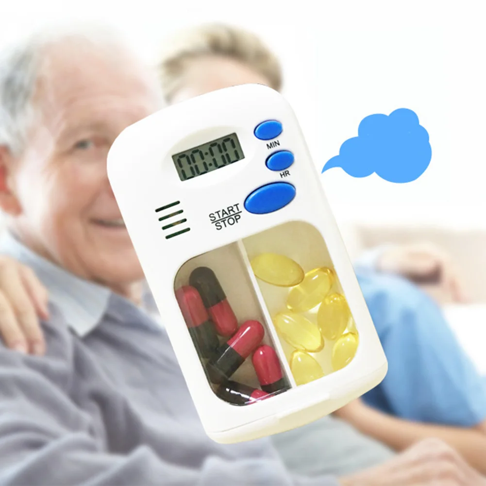 

2 Grids Timer Splitters Digital Travel Home Use Portable Battery Powered LCD Electric Alarm Medicine Reminder Pill Box Loud Beep