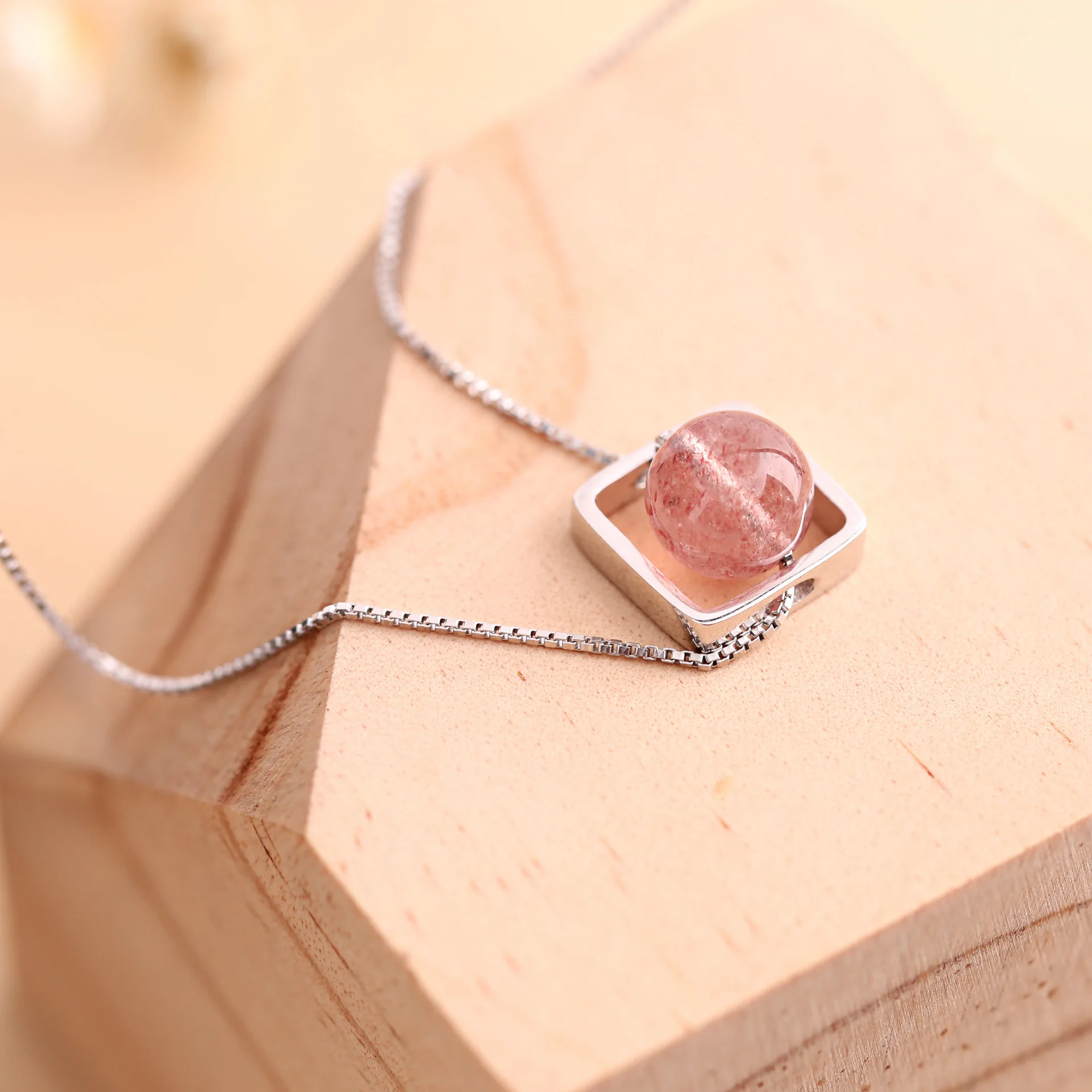 Женская подвеска с клубничным кварцем серебро 100% пробы|chain pendant|925 sterling silverpendant chain