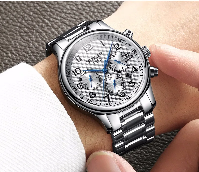 BINGER Mens High Quality Automatic mechanical Watches Men Top Brand Luxury Dive 30M Business full steel watch Man Clcok