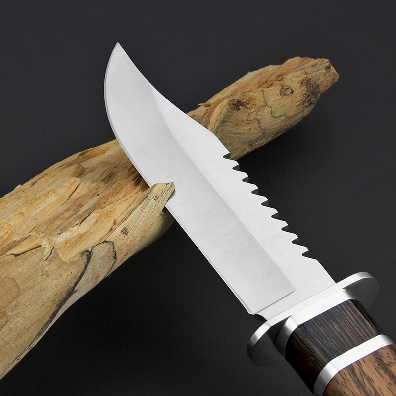 Mengoing Outdoor Hunting Survival Knife 5Cr13Mov Steel Wood Handle Tactical Army Fixed Blade Knives