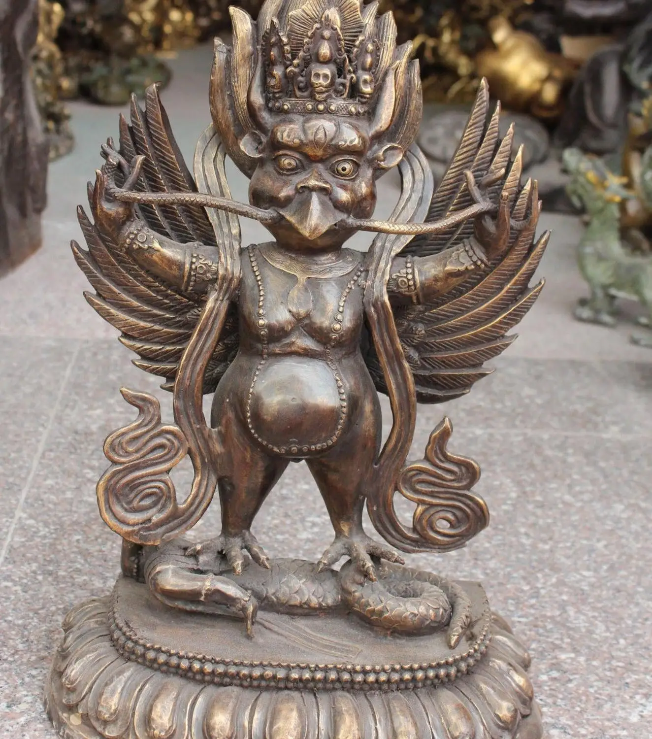 

19" Chinese Tibet Buddhism Bronze Redpoll Winged Garuda Bird Eagle Buddha Statue