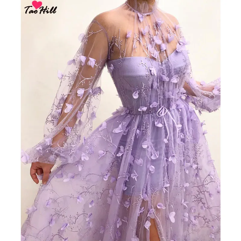 Вечерние платья TaoHill трапециевидные сексуальные прозрачные сиреневые с высоким
