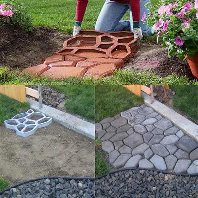 Urijk Garden Path Maker Molds Walk Pavement Concrete Mould DIY Manually Paving Cement Brick Stone Road Concrete Pathmate Moulds