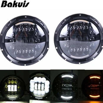 

2X 7 Inch Round LED Headlights H4 Projection Headlight Kit For Jeep JK VAZ 2121 Lada Niva 4x4