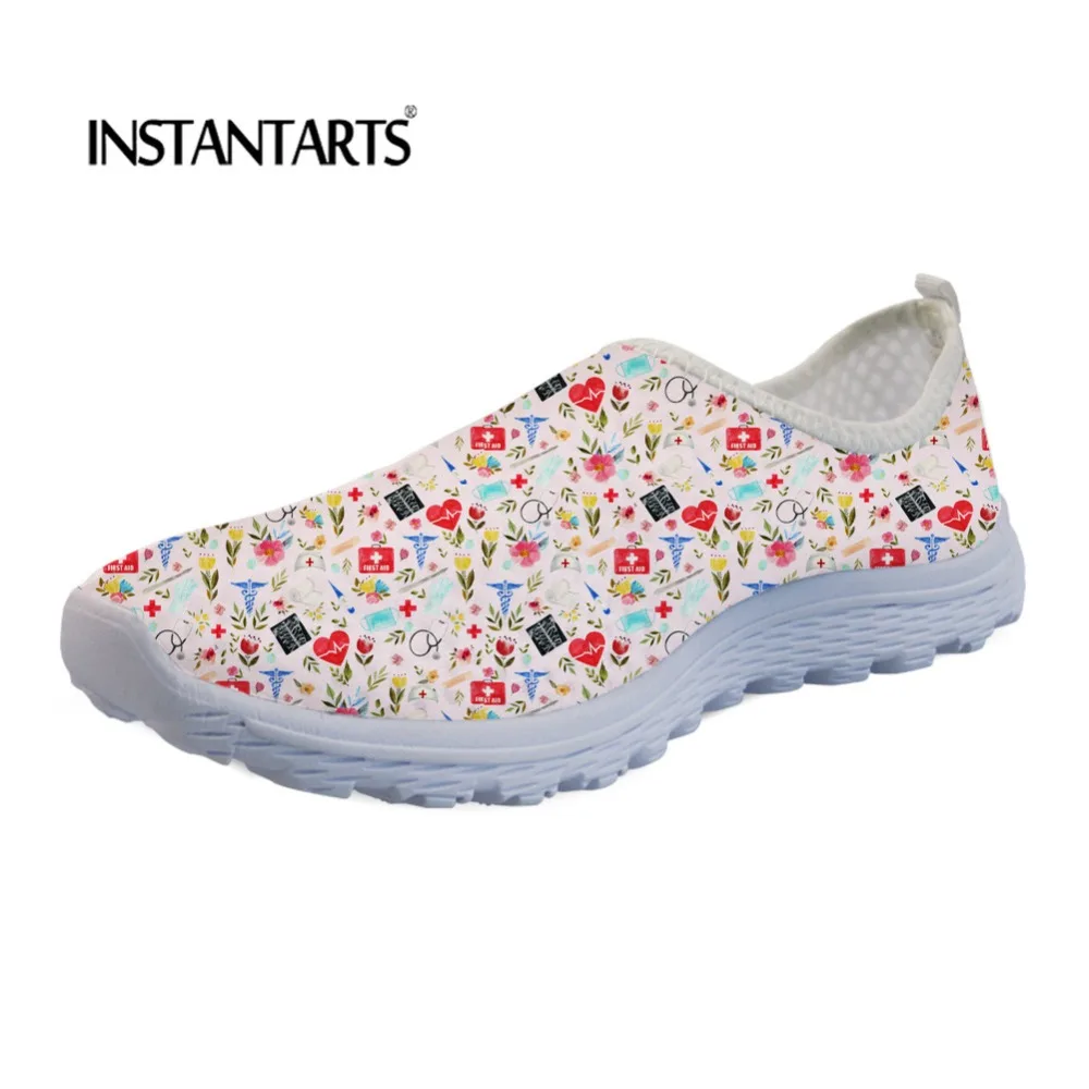 

INSTANTARTS 2019 Summer Women Flats Shoes Women Flat Shoes Cartoon Nurse Pattern Ladies Casual Slip On Sneakers Female Loafers