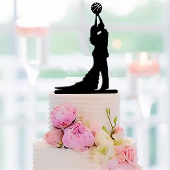 

Acrylic cake topper Sports Style Play Basket ball Couple Bride and Groom Cake Topper for Wedding / Birthday Cake Decoration