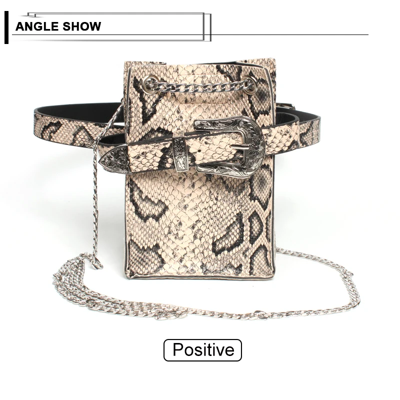 Новая женская сумка-мешок со змеиным узором с металлической цепочкой, поясная сумка-ведро, стильная маленькая капля поясная дорожная сумка, бумажник чехол для телефона
