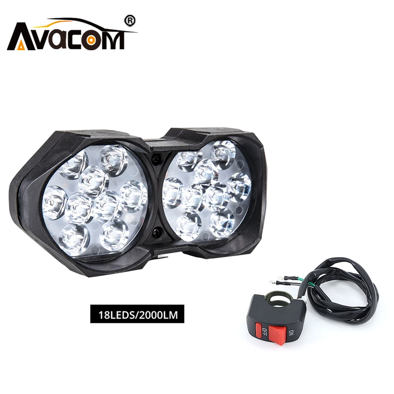 

Motorcycle Headlight 18LEDs 12V Super Bright Scooter Fog Spotlight Led Light White 6500K Electric Bicycles Head Lamp Motorbike