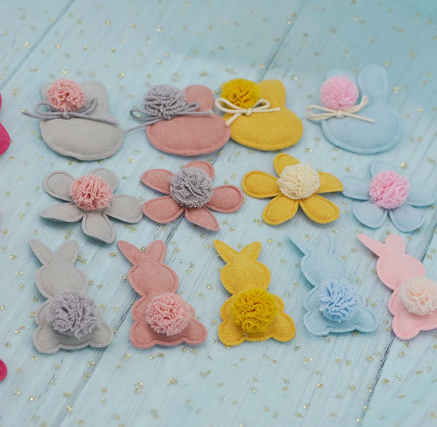 

20pcs Rabbit with hairball Padded Patches Appliques For Clothes Sewing Supplies DIY Hair Bow Decoration