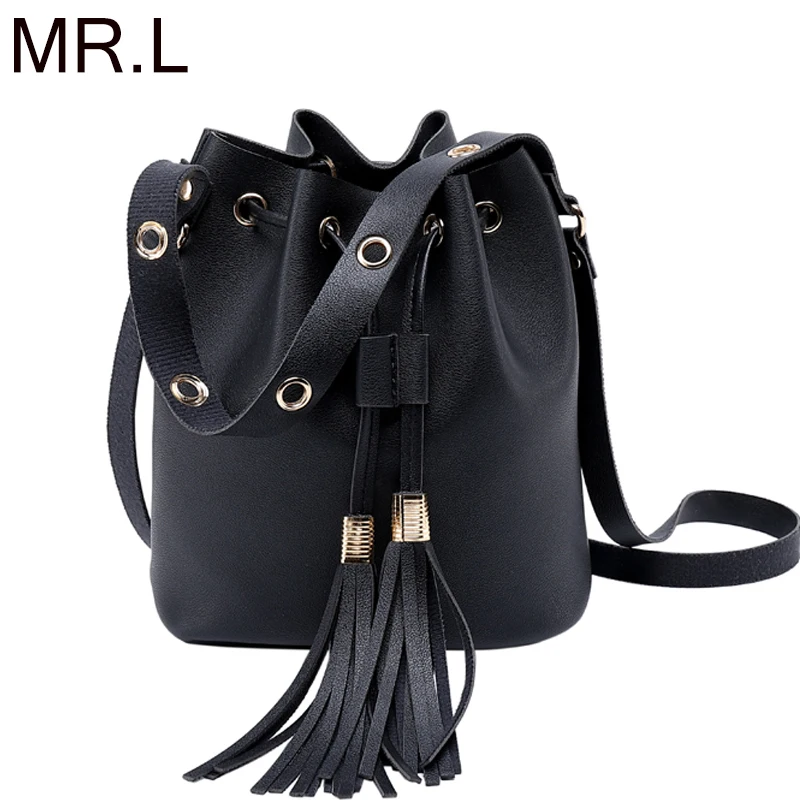 M R.L черные сумки для женщин 2019 модные женские ведро с кисточками маленькие