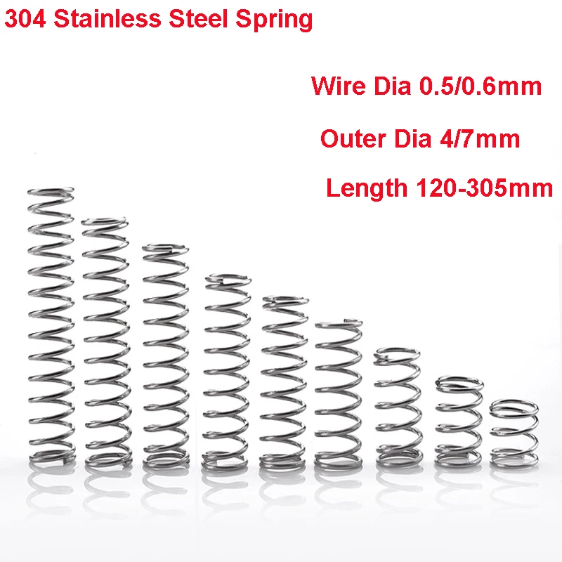 

1PCS Y Type Spring 304 Stainless Steel Pressure Spring Wire Dia 0.5/0.6mm Outer Dia 4/7mm Length 120-305mm