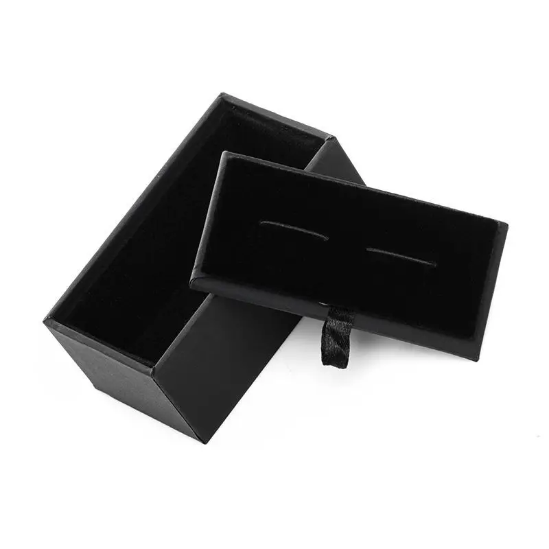 CHUKUI Custom Black Paper Cufflink Box Velvet Inner Jewelry Box Cuff Links Carrying Case Wholesale (4)