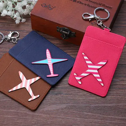 

Airplane Design PU Leather Hold 2 ID Badge Case Clear and Candy Color Bank Credit Card Holders ID Badge Holders Bus Card K005