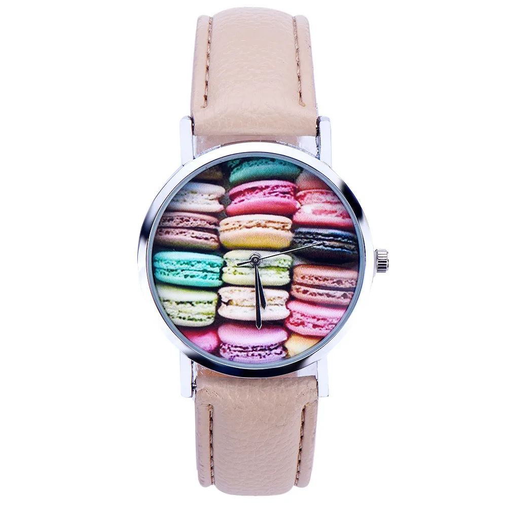 

Ladies hours Featured macaron cake pattern dial relogio feminino unique Women Reloj hombre Quartz Wrist Analog Clocks New B30