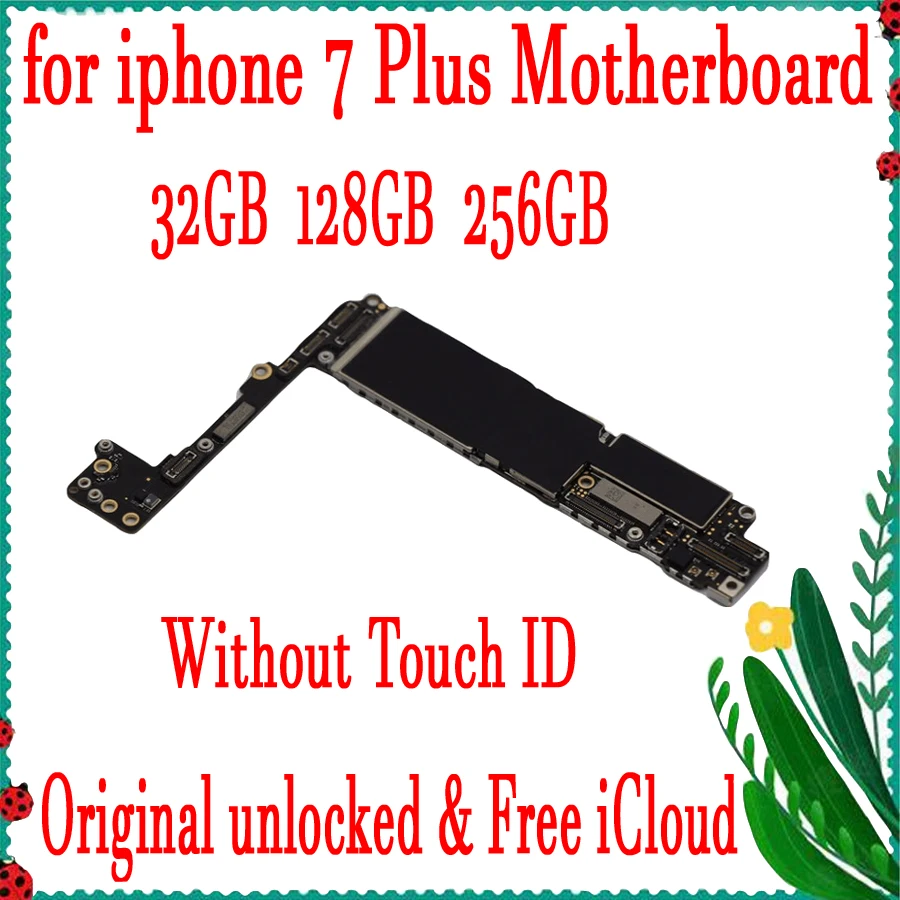 

Full unlocked for iphone 7 Plus Motherboard without Touch ID,Original for iphone 7Plus Mainboard+Free iCloud,32GB 128GB 256GB