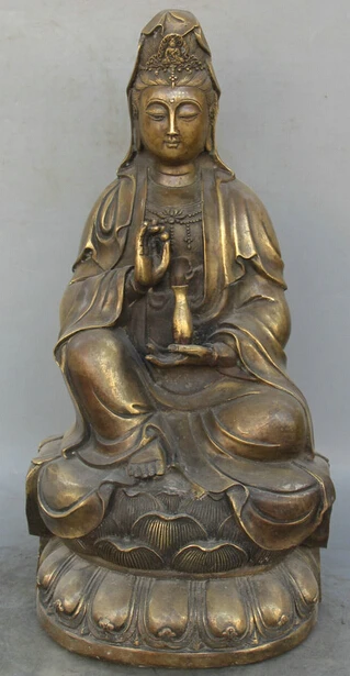 

JP S62 17" Chinese Buddhism Copper Kwan-yin Guan Yin Boddhisattva Goddess Vase Statue