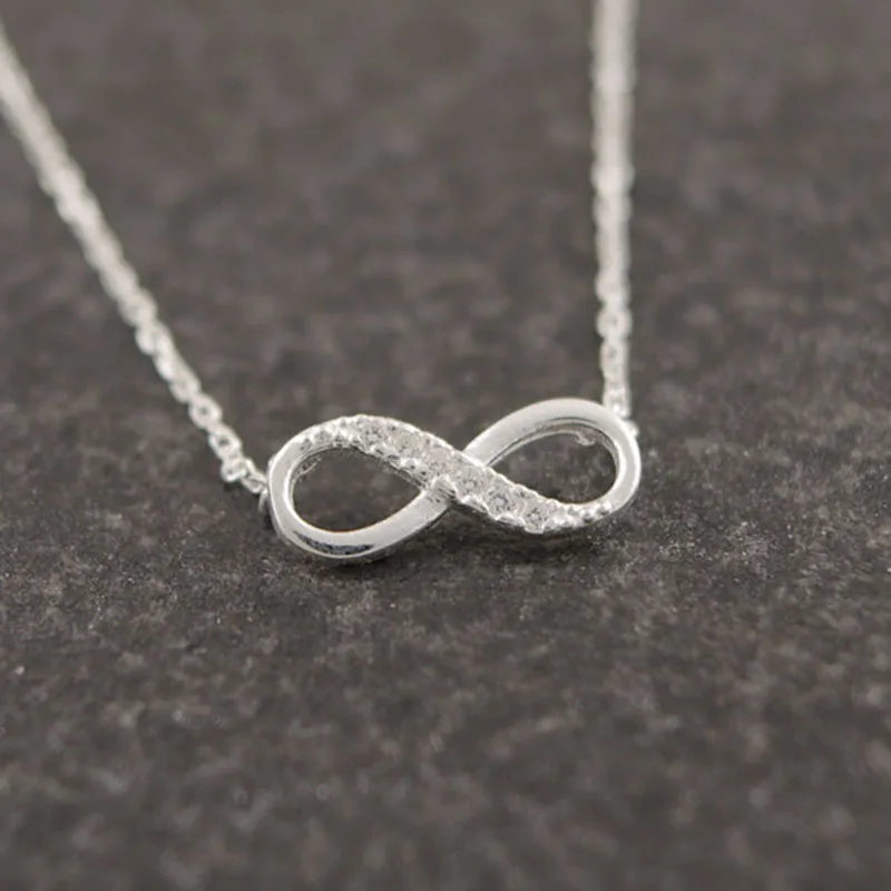 

Shuangshuo Tiny Infinity Crystal Pendant Necklaces for Women Choker Lucky Number Eight Geometric Silver Long Chain Necklace