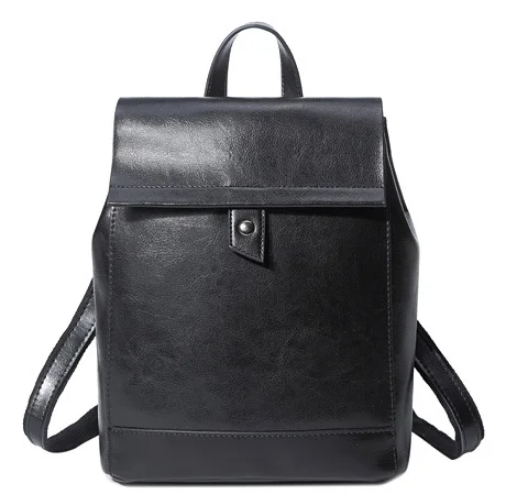 New Vintage Genuine Leather Female Backpacks Fashion Retro Oil Wax Hasp Girl Shoulder Bag Elegant Teenager Schoolbag C138
