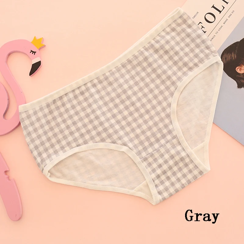 Cotton Sexy Womens Underwears Briefs Fashion Plaid Ladies Panties Breathable Underpants Comfortable Mid Waist Girls Knickers