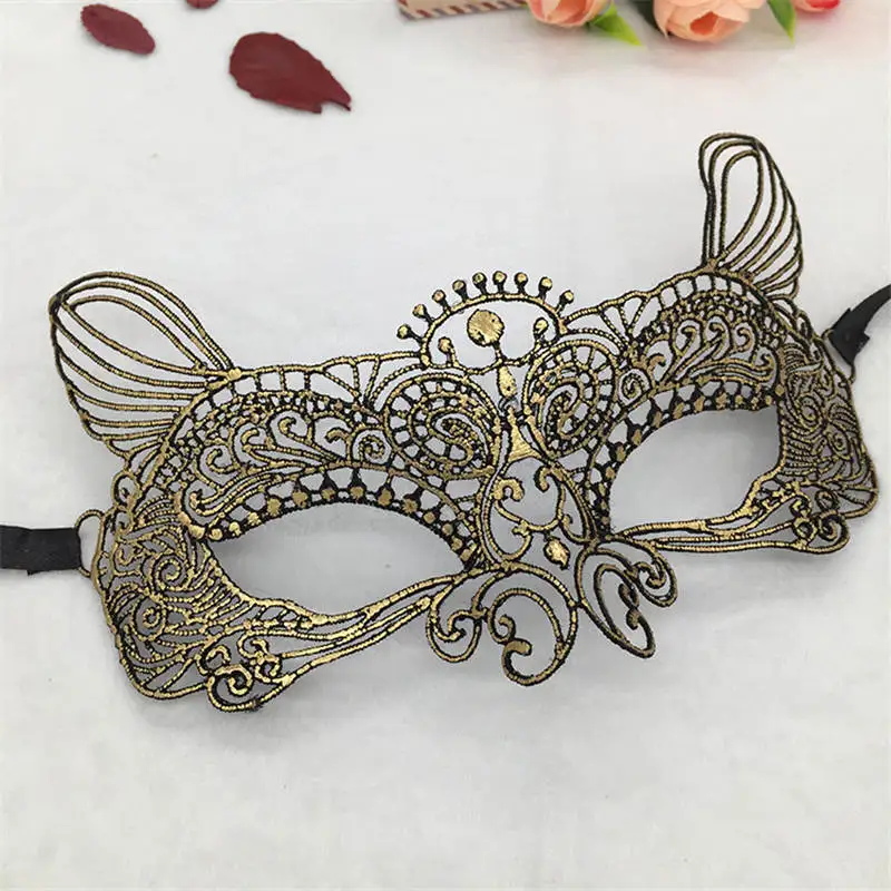 

Lovely Pet Golden Hot Stamping Ladies Sexy Lace Masquerade Mask for Carnival Halloween Porm Half Face Ball Party Eye Masks #30