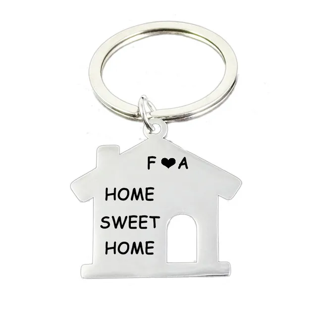 Personalized House Key Chain Stainless Steel Engraved House Charm KeyRings ,Monogram Homeowner