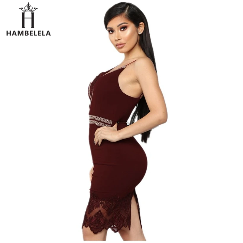 HAMBELELA Summer Dress 2019 Women Sleeveless Bodycon Dress Elegant Strap Lace Patchwork Knee Length Party Dresses Sexy Vestidos (1)