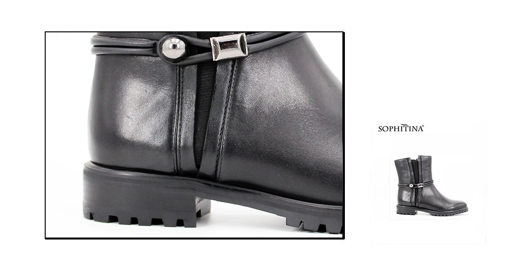 SOPHITINA/ Фирменные ботильоны ручной работы для женщин; Зимние обуви из высококачественной натуральной кожи черного цвета; Женские обуви с теплым ворстном; Твердый зрелый круглый носок; B22