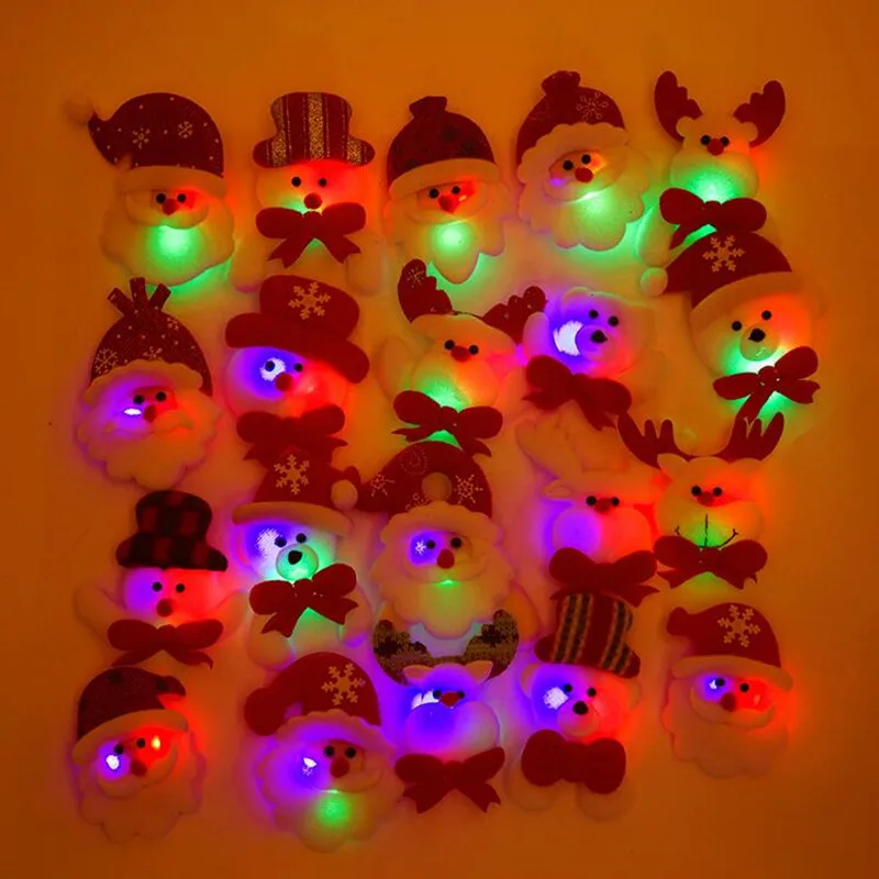 

New Cartoon Christmas LED Flashing Brooch Pin Santa Claus Snowman Glow Badge Gift Toy Christmas Glow Party Supplies