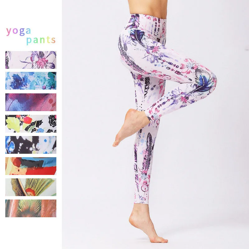 

High Waist Yoga Pants Women's Fitness Sport Leggings Flower Printing Elastic Gym Workout Tights Girl Running Trousers