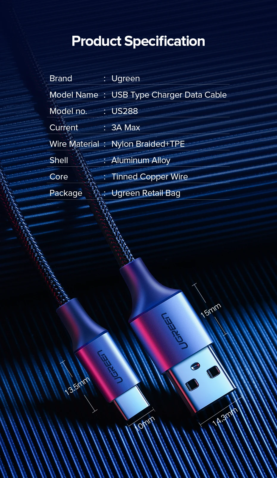 Кабель Ugreen usb type c для быстрой зарядки samsung Galaxy S9 S8 huawei P30 pro xiaomi 9 8 usb c кабель мобильного телефона зарядное устройство короткое