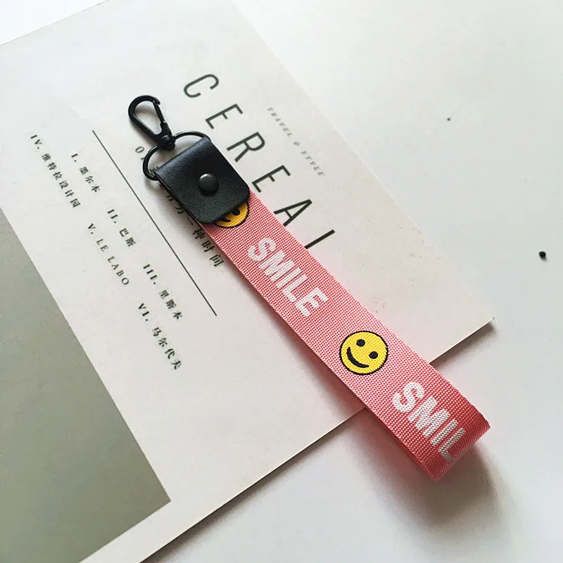 pink short Smile Face нашейные ремешки ремни зажим для телефона держатель для Samsung Note 8 9 наручный шейный ремень ремешки мужчины/женщины многофункциональный ремешок - Цвет: pink short