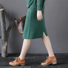 TaFiY, осенне-зимние женские юбки, винтажная хлопковая юбка, длина до колена, плоская трикотажная простая универсальная Однотонная юбка миди 0710