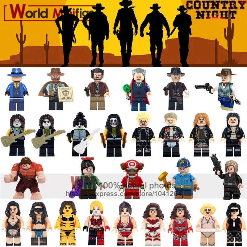 

Single Building Blocks Cowboy Costume with Hat Gun Trump E.T. Lost Boys Indiana Jones Action Figures Toys Children Gifts