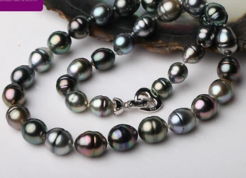 

Miss charm Jew1899 stunning 12-13mm tahitian black gree red baroque pearl necklace