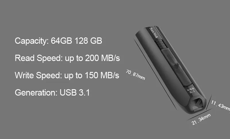 SanDisk SDCZ800 Extreme Go 64 Гб 128 ГБ USB 3,1 USB флеш-накопитель чтение 200 м/с запись 150 м/с Флешка карта памяти Usb