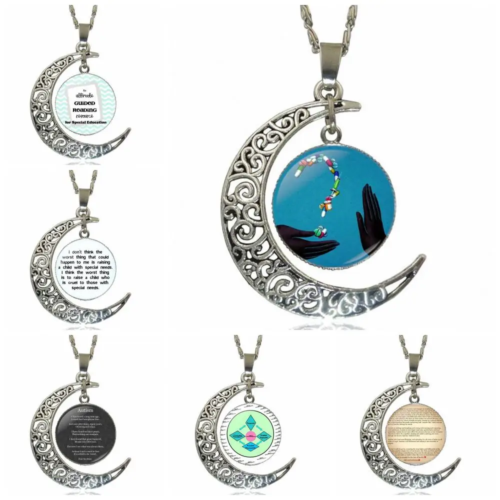 Cures For Autism is The Unconditional Love Design Fashion Glass Crescent Moon Women Necklace Pendants Kids | Украшения и