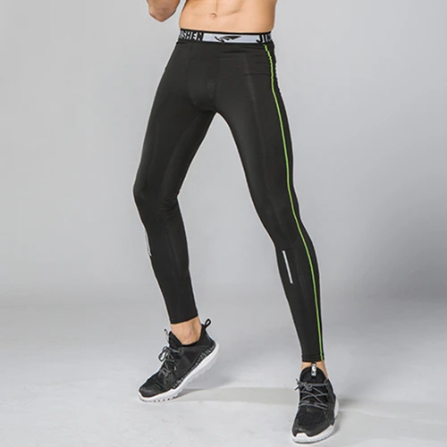 Мужские Компрессионные Леггинсы с базовым слоем, спортивные колготки для бега, обтягивающие штаны для спортзала, фитнеса, баскетбола, футбола, тренировок - Цвет: T045 green line
